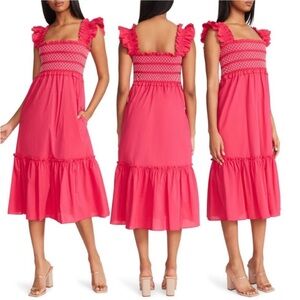 Pink Smocked Midi Dress